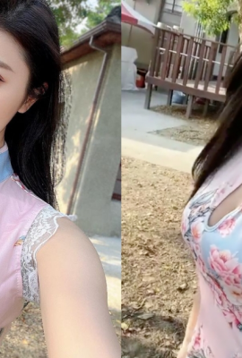 Who can not fall in love? The fresh and sweet girl “Jiayi Femi” is super hot in pink cheongsam, and her 32E breasts are so graceful!