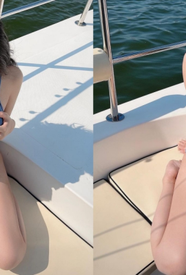 South Korea’s “big-breasted fair-skinned girl” goes out to sea in a bikini on a yacht! Hold up the “white and tender peaks” and sunbathe!