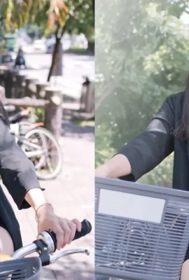 The single hottie OL “Tongtong” wore a narrow skirt while riding a shared bicycle, but her panties were accidentally exposed and were spotted by a roadside worker!