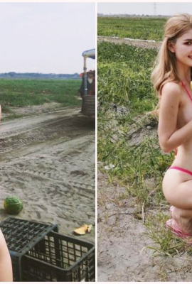This posture is crazy! It is reported on the Inte  that the body lines of “Beautiful Watermelon Breast Girl” are so foul! The scene of holding a watermelon and doing “evil moves” is so eye-catching…