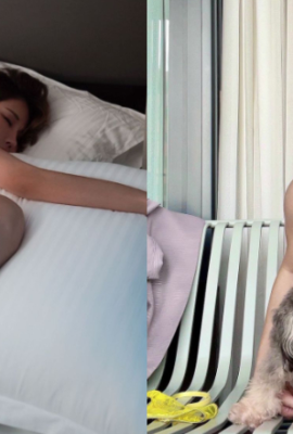 The erotic queen “Xin Yuri” puts her naked legs between pillows to seek fort. The round peach is too tempting