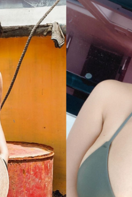 The busty new secret teacher “Amber” is so big! The black bikini can barely contain the overflowing breast milk