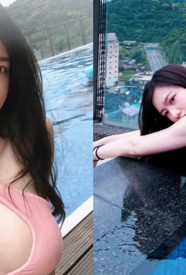 The hot girl live host “Pippi” is fair-skinned, beautiful and super cute, and her pink strappy swimsuit can’t hide her “round snowy breasts”!