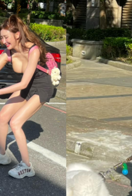 Neutralizing the “Girl with Big Breasts and Long Legs” walking a dog and getting stuck on a zebra crossing, she couldn’t pull it even with all her strength.